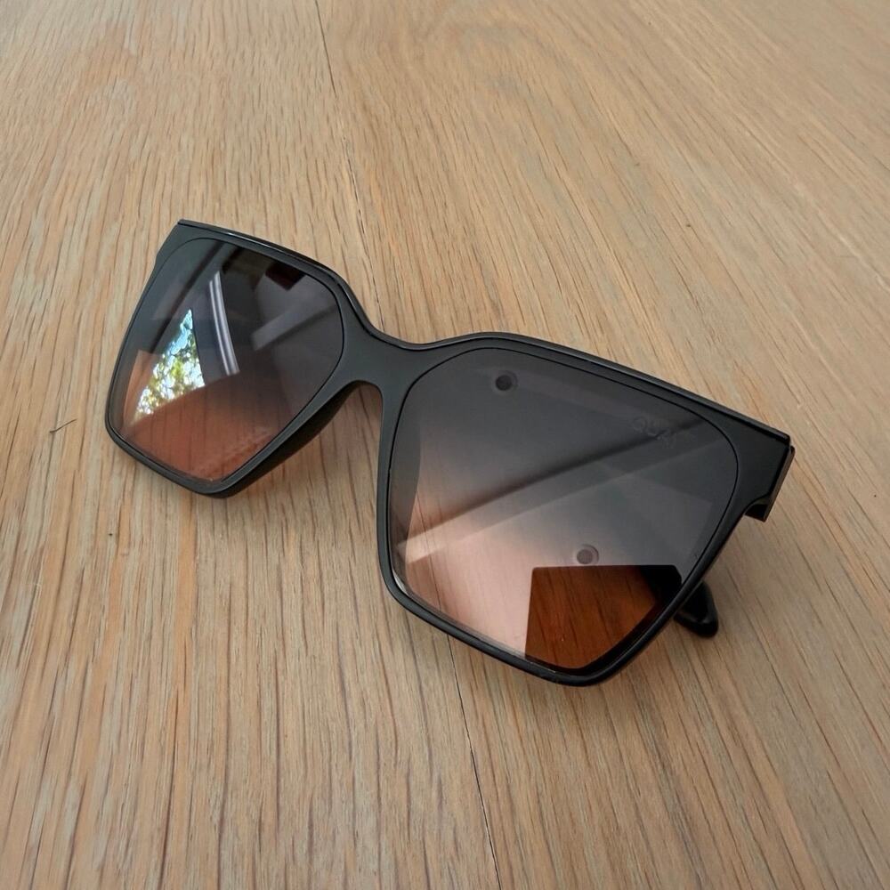 Quay Australia Level Up Oversized Square Sunglasses Black Brown Gradient